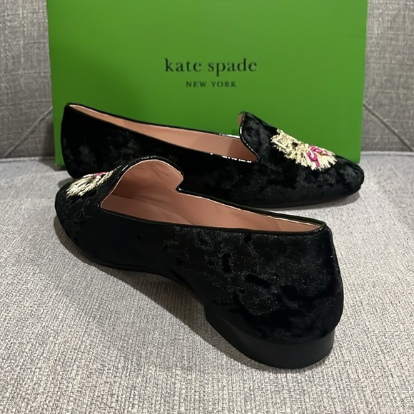 ♠️kate spade Lounge Whiskers Meow Cat Suede Loafers, Black Multi NIB - Picture 13 of 16